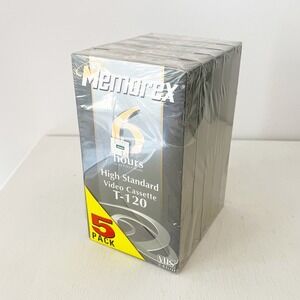 Memorex VHS Video Cassettes Black T-120 High Standard 5 Pack‎ Sealed 1997